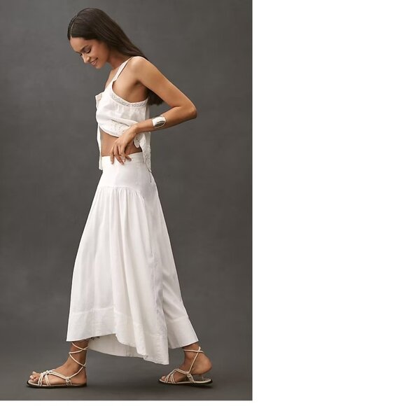 By Anthropologie Linen Extended Waist Pants size 10 white new - Picture 3 of 7